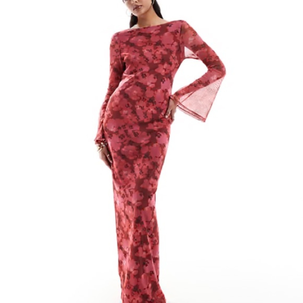 Elegant Floral Red Dress realisation par inspired